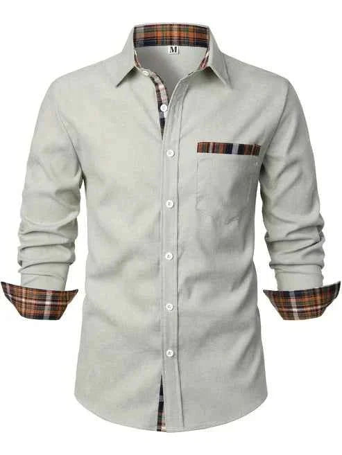 Cotton Shirt with Contrast Check Lining and Chest Pocket
