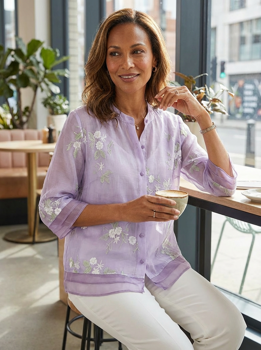 Women's Embroidered Blouse | 3/4 Sleeve Shirt