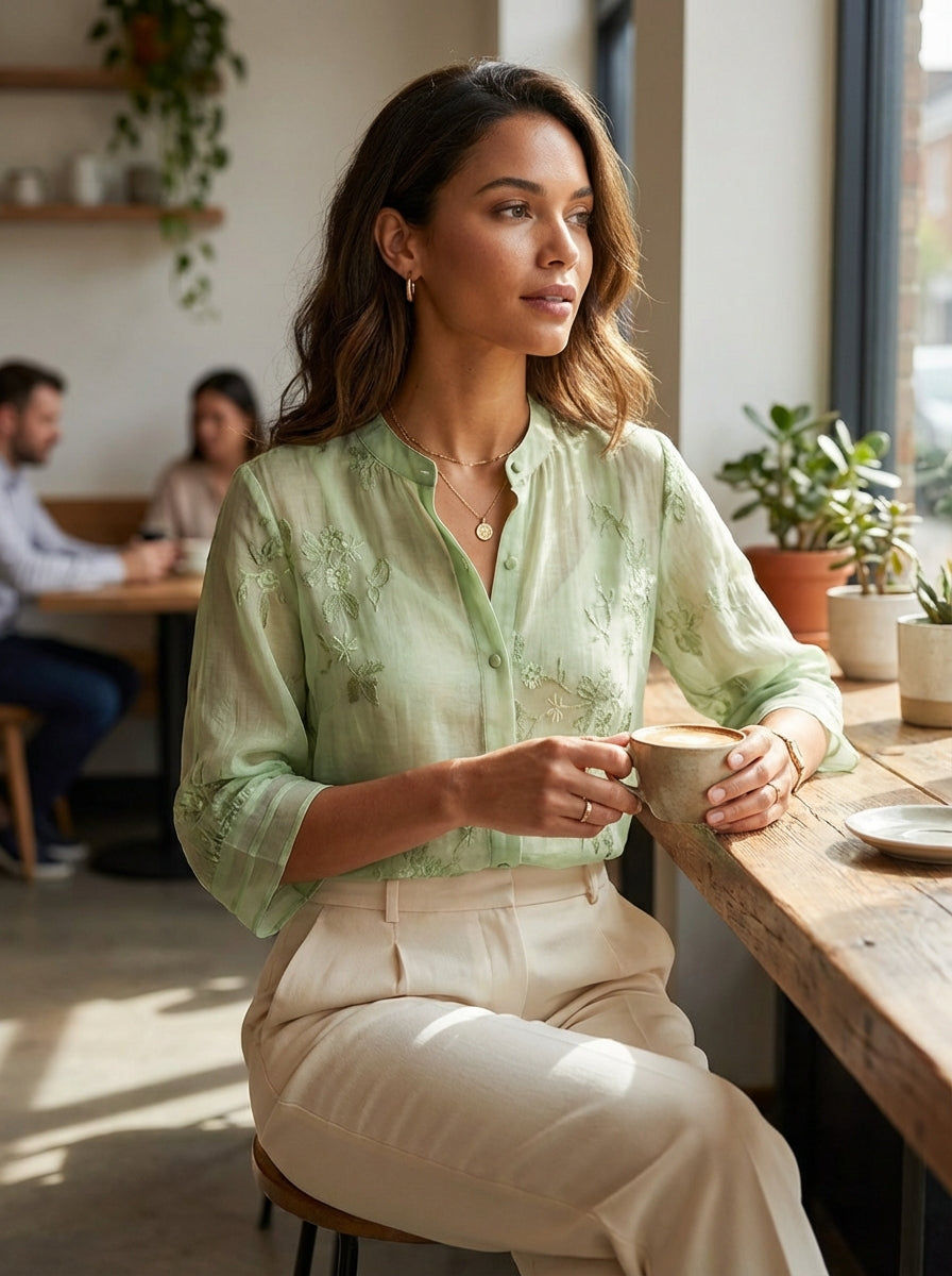 Women's Embroidered Blouse | 3/4 Sleeve Shirt