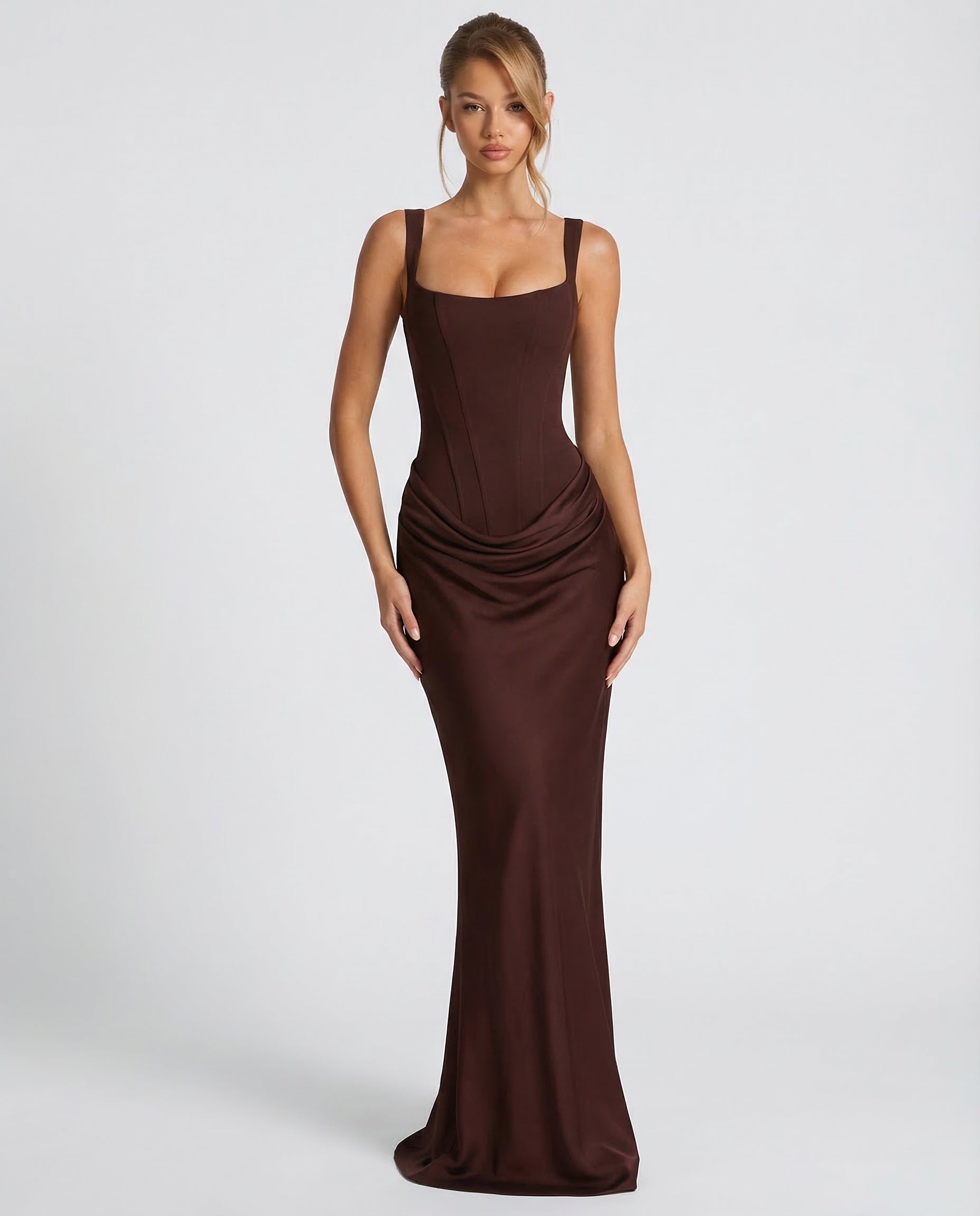Women's Corset Style Satin Maxi Evening Dress