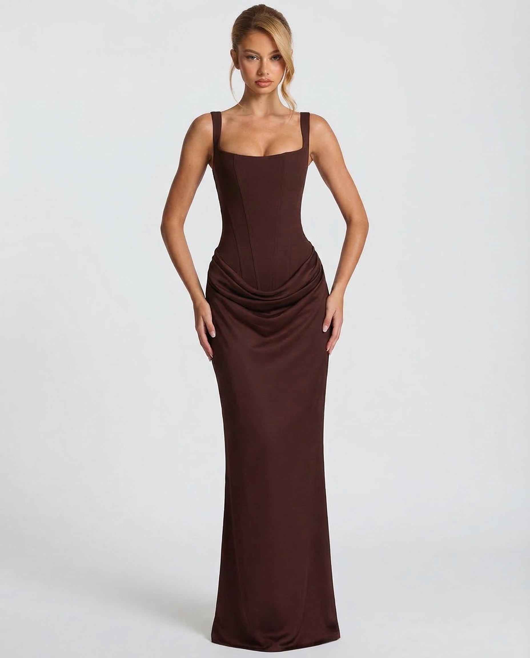 Women's Corset Style Satin Maxi Evening Dress