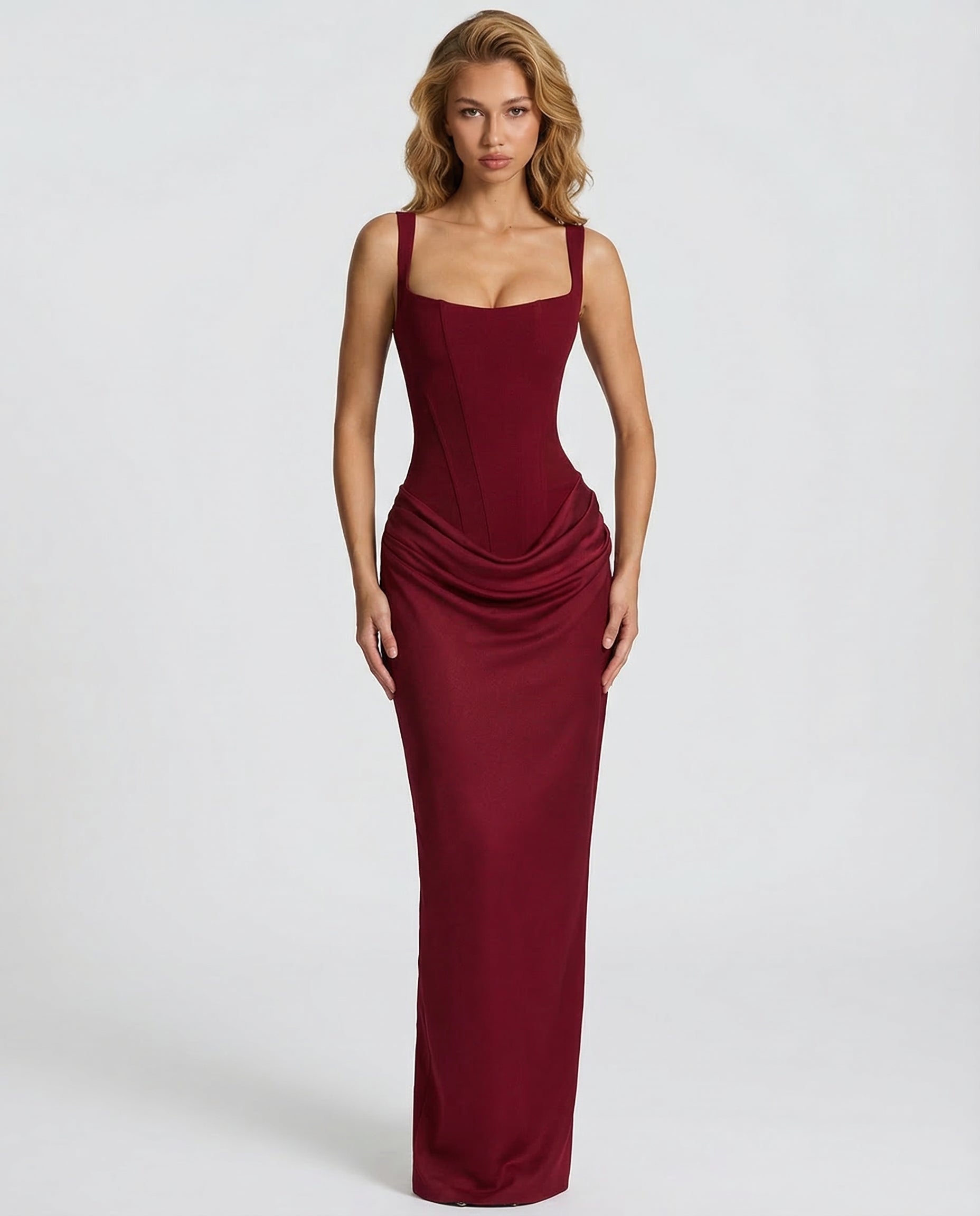Women's Corset Style Satin Maxi Evening Dress