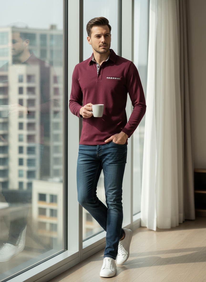 Polo à manches longues pour homme | Coupe casual chic