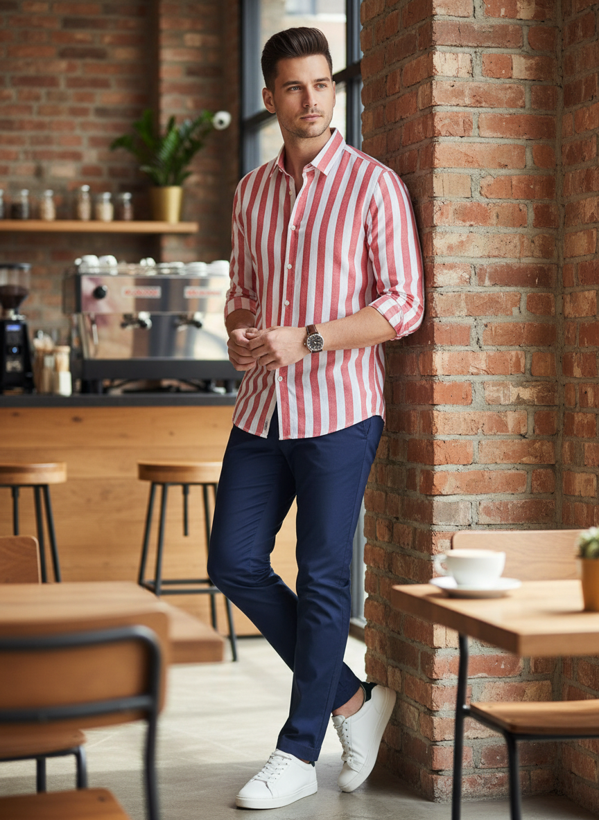 Men's Striped Linen Shirt with Button Front