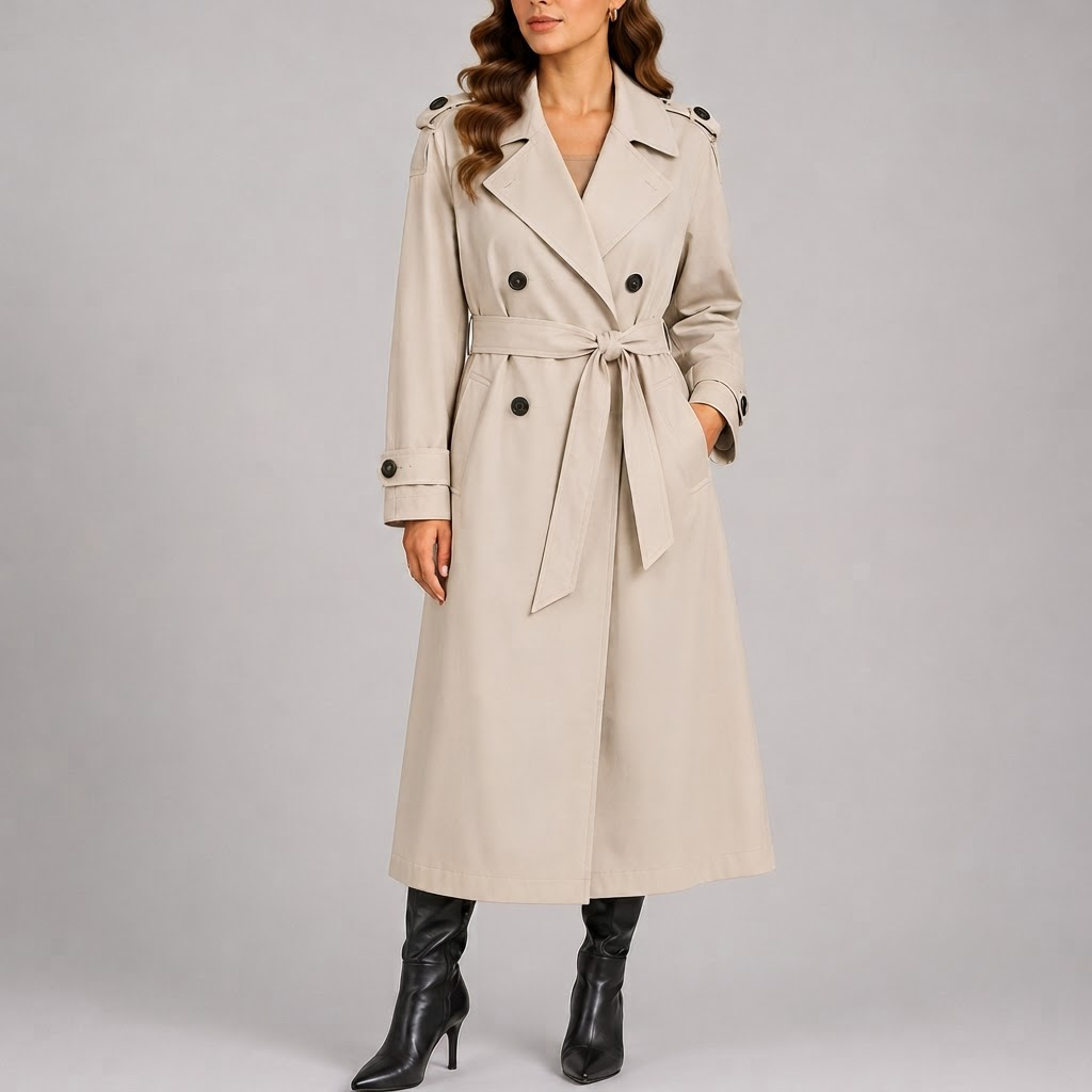 Women’s Longline Double-Breasted Belted Trench Coat