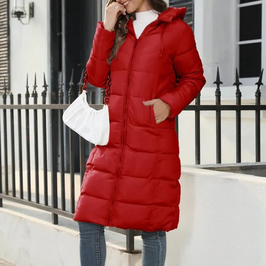 Manteau long bouffant à capuche pour femme