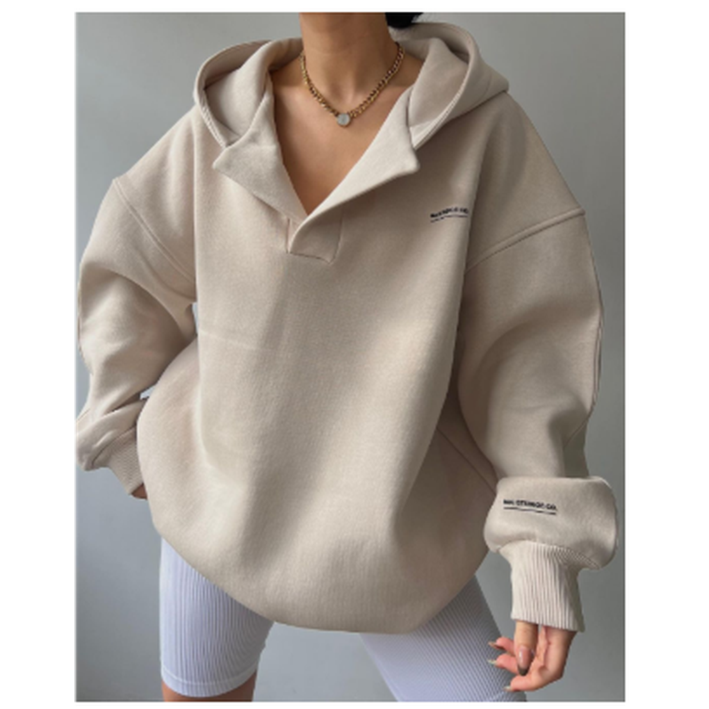 Sweat à capuche oversize pour femme avec col et manches longues