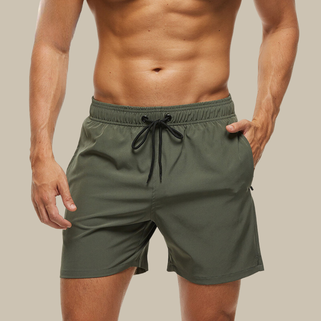 Quick-Dry Swim Shorts with Contrast Waistband