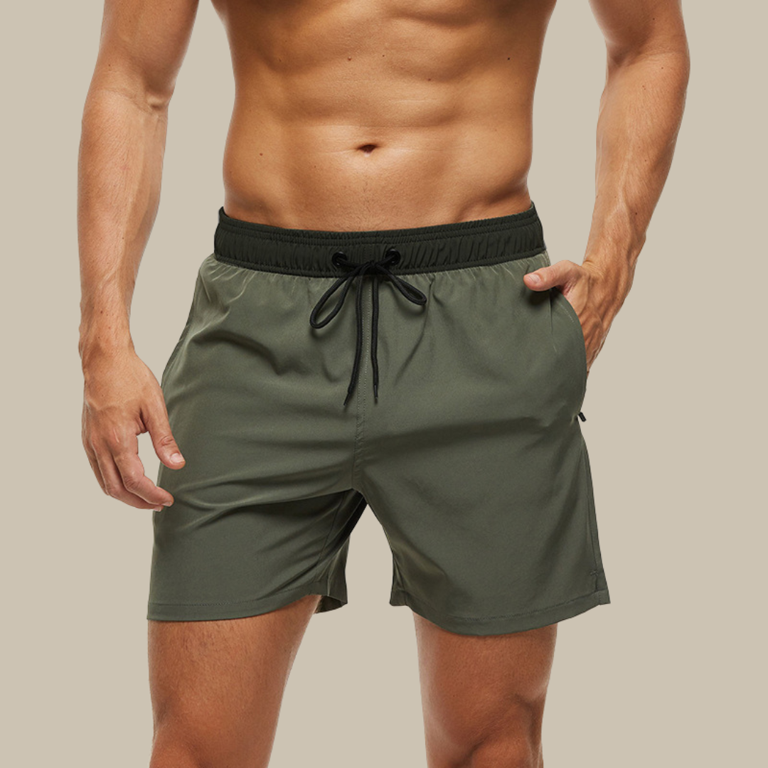 Quick-Dry Swim Shorts with Contrast Waistband