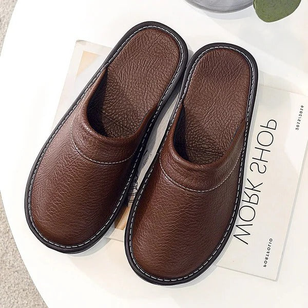 Men's Leather Slippers | Slip-On Indoor House Shoes