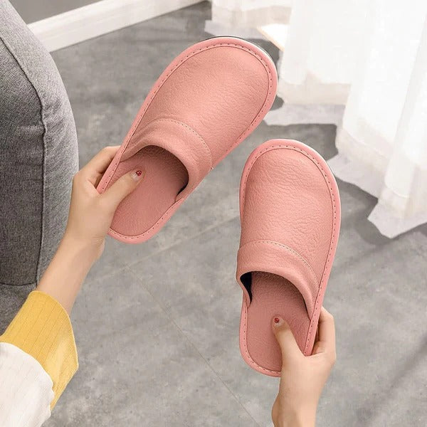 Men's Leather Slippers | Slip-On Indoor House Shoes