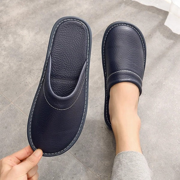 Men's Leather Slippers | Slip-On Indoor House Shoes