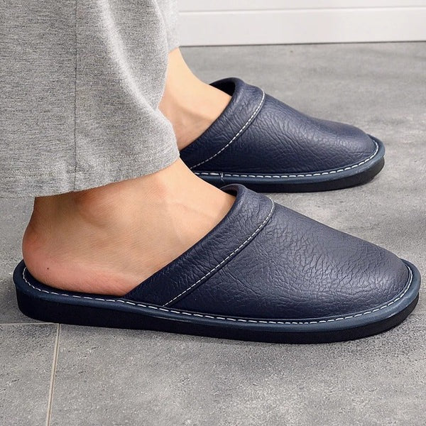 Men's Leather Slippers | Slip-On Indoor House Shoes