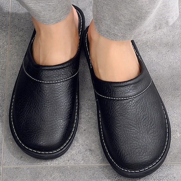 Men's Leather Slippers | Slip-On Indoor House Shoes