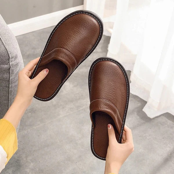 Men's Leather Slippers | Slip-On Indoor House Shoes