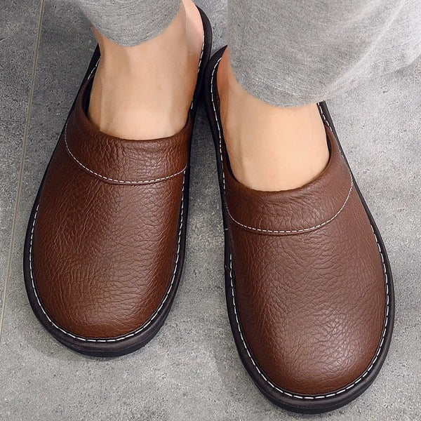 Men's Leather Slippers | Slip-On Indoor House Shoes