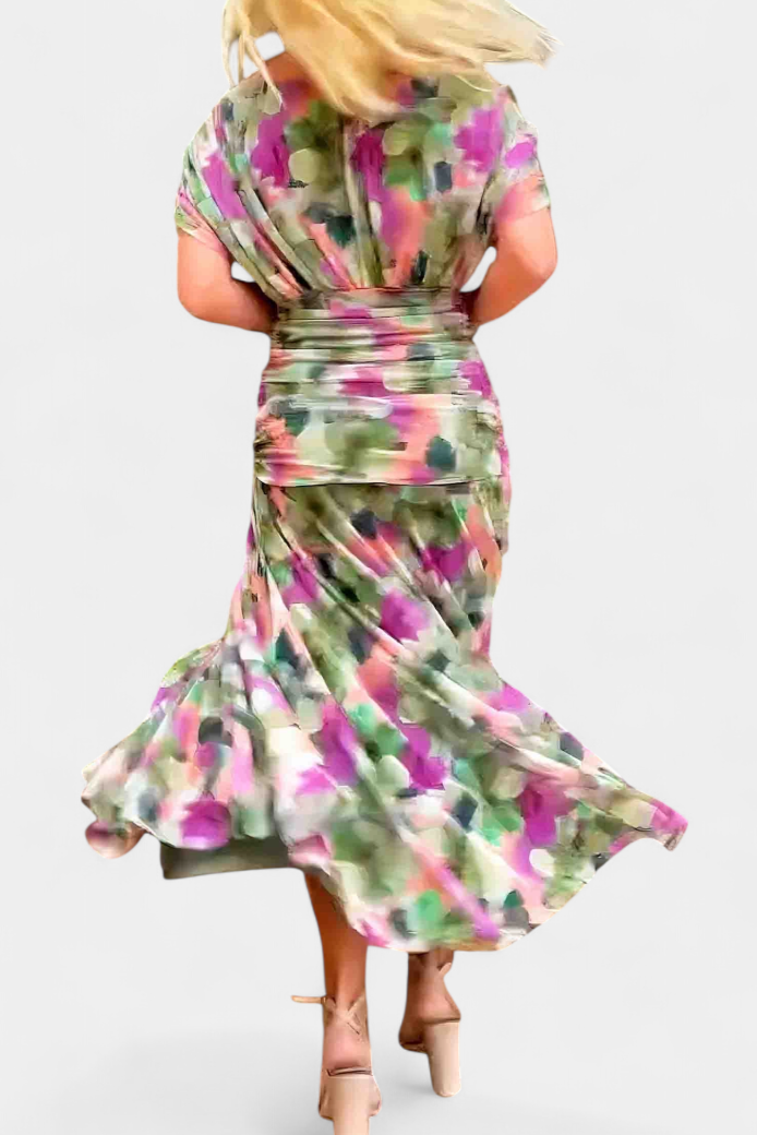 Off-Shoulder Midi Dress with Ruched Bodice