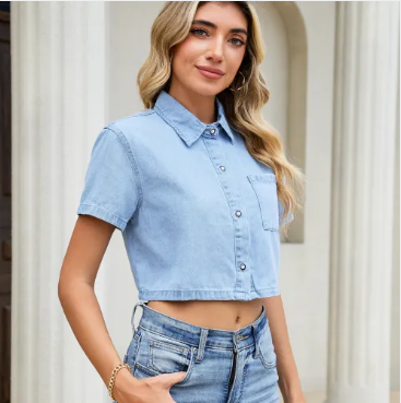 Women's Light Blue Denim Shirt | Relaxed Fit Casual Top