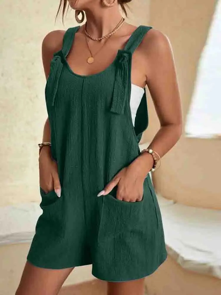 Women's Cotton Blend Tie Strap Playsuit with Pockets