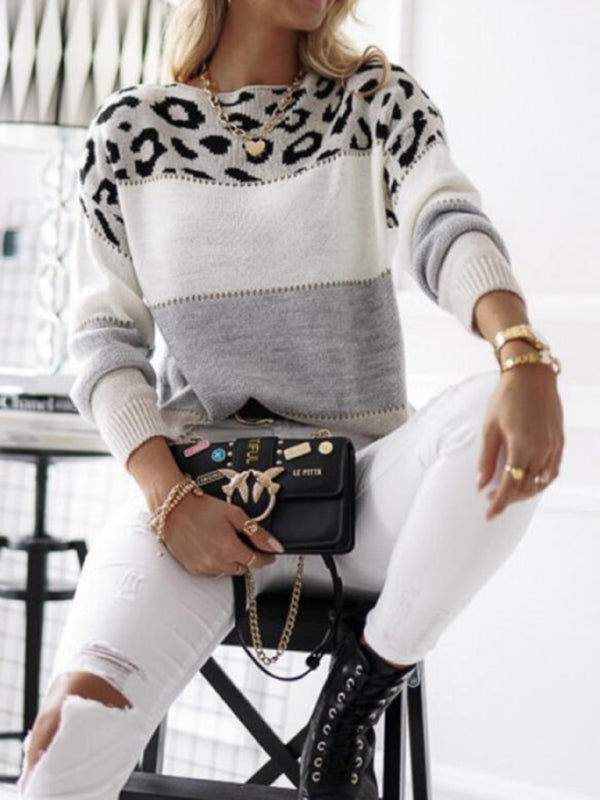 Women's Leopard Print Colour Block Knit Jumper
