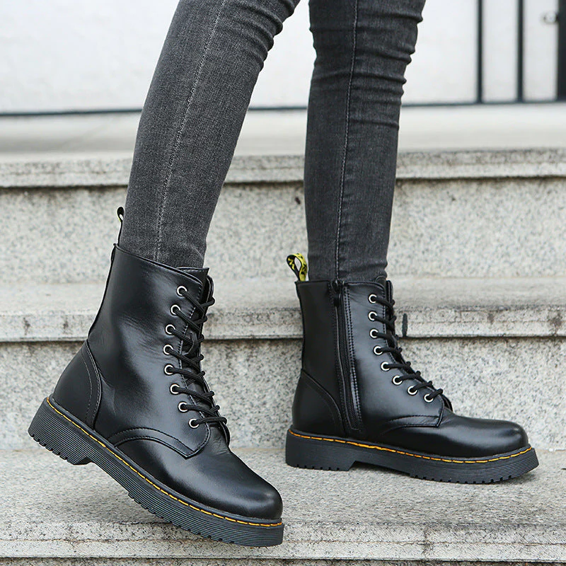 Women's Lace-Up Ankle Boots | Black Block Heel Combat Boots