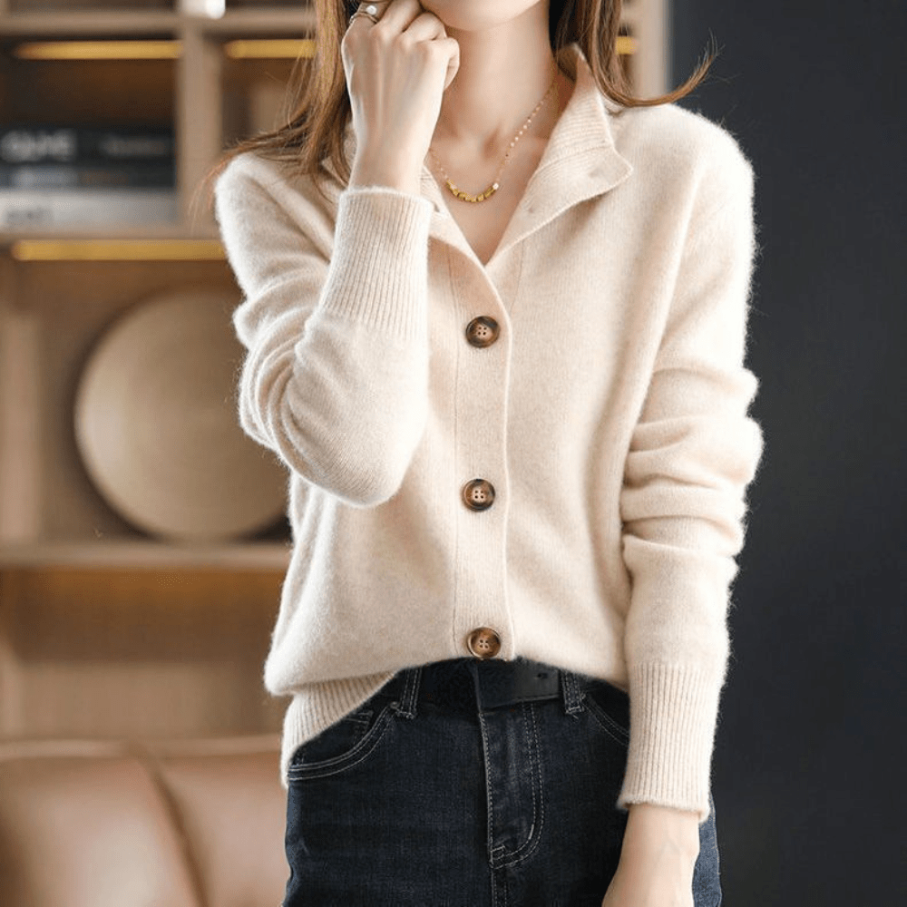 Cardigan en maille boutonné à col pour femme