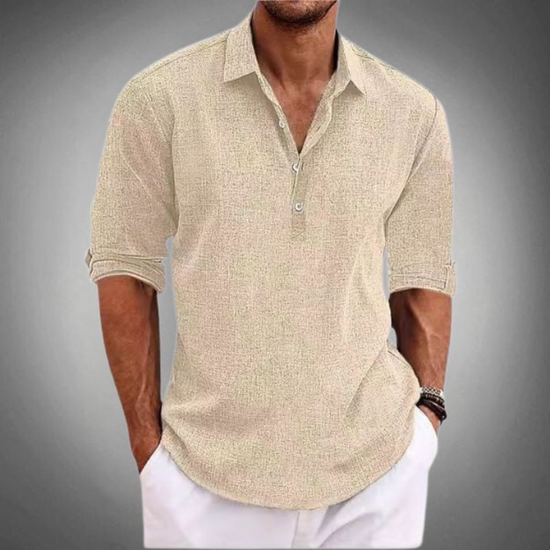 Men's Linen Polo Shirt | Lightweight Long Sleeve