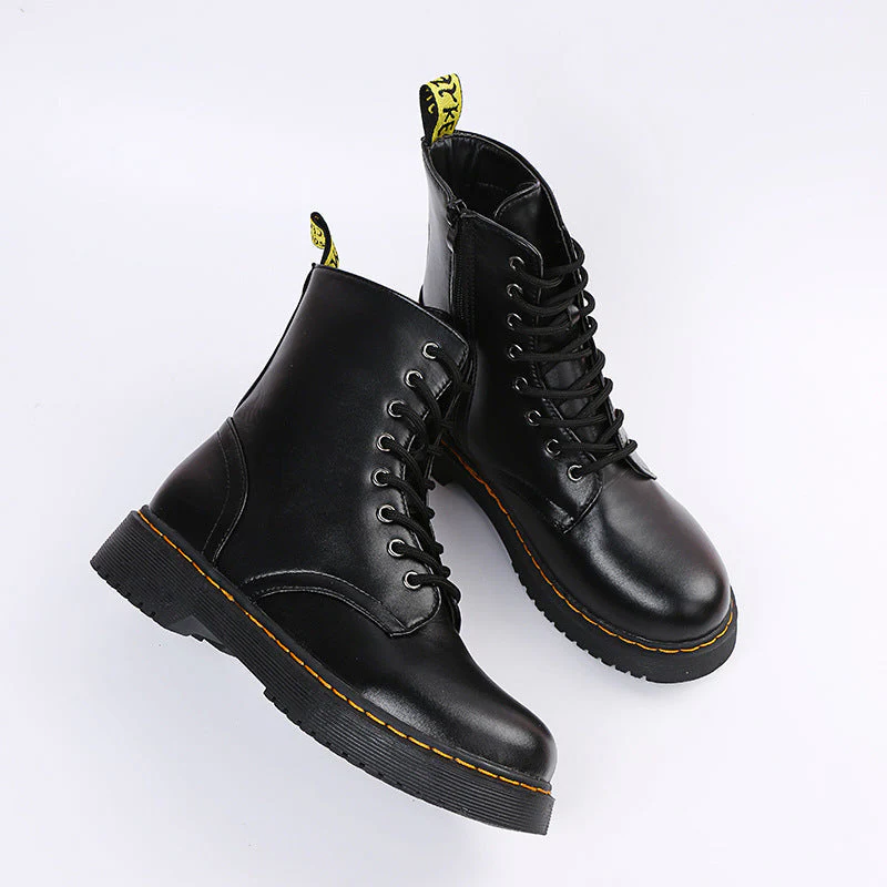 Women's Lace-Up Ankle Boots | Black Block Heel Combat Boots