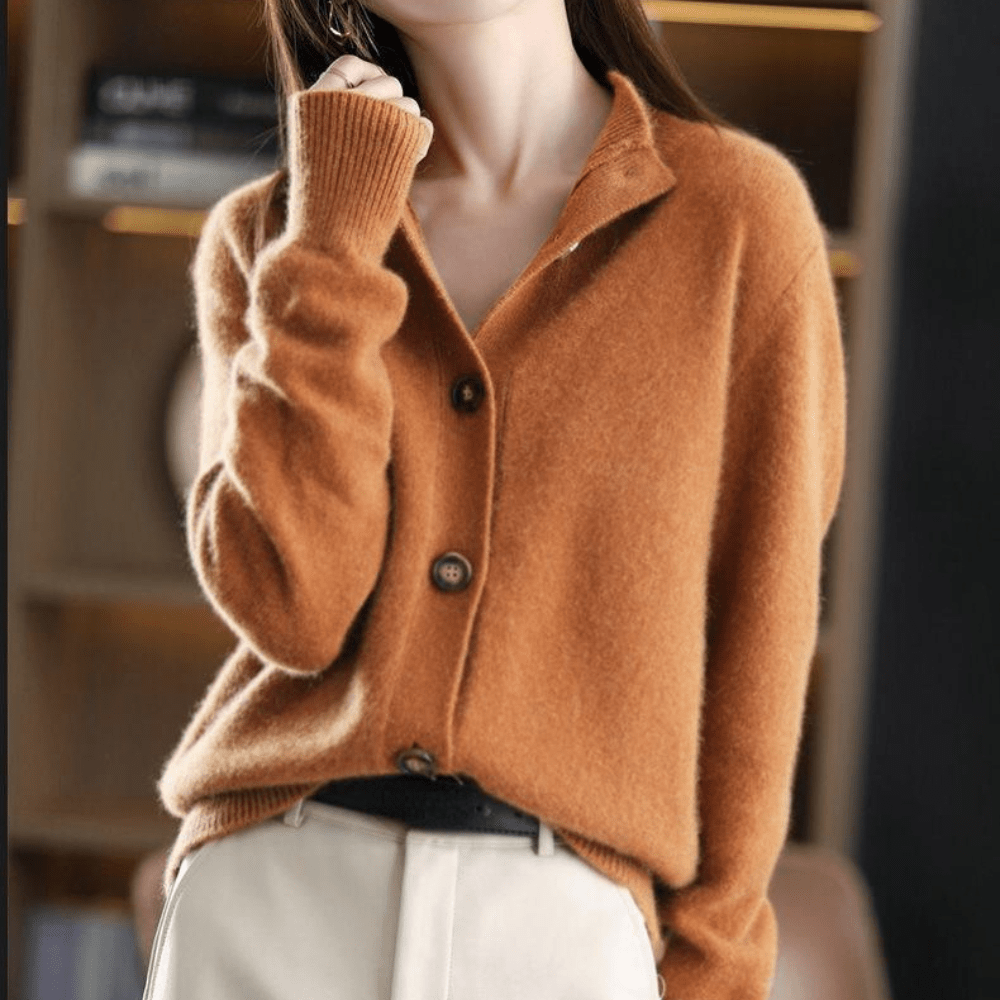 Cardigan en maille boutonné à col pour femme
