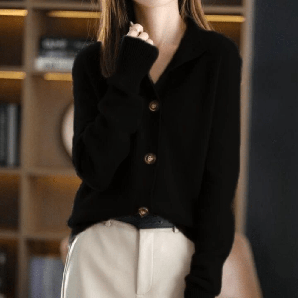 Cardigan en maille boutonné à col pour femme