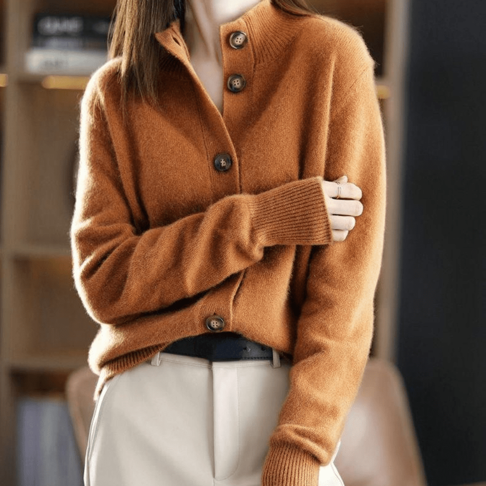 Cardigan en maille boutonné à col pour femme