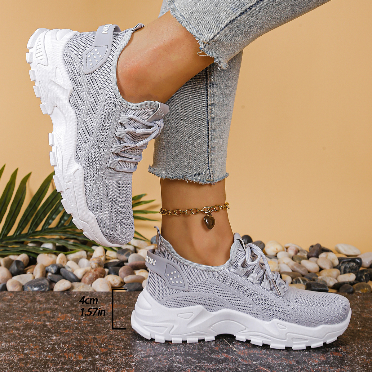 Knit Mesh Trainers with Chunky Sole