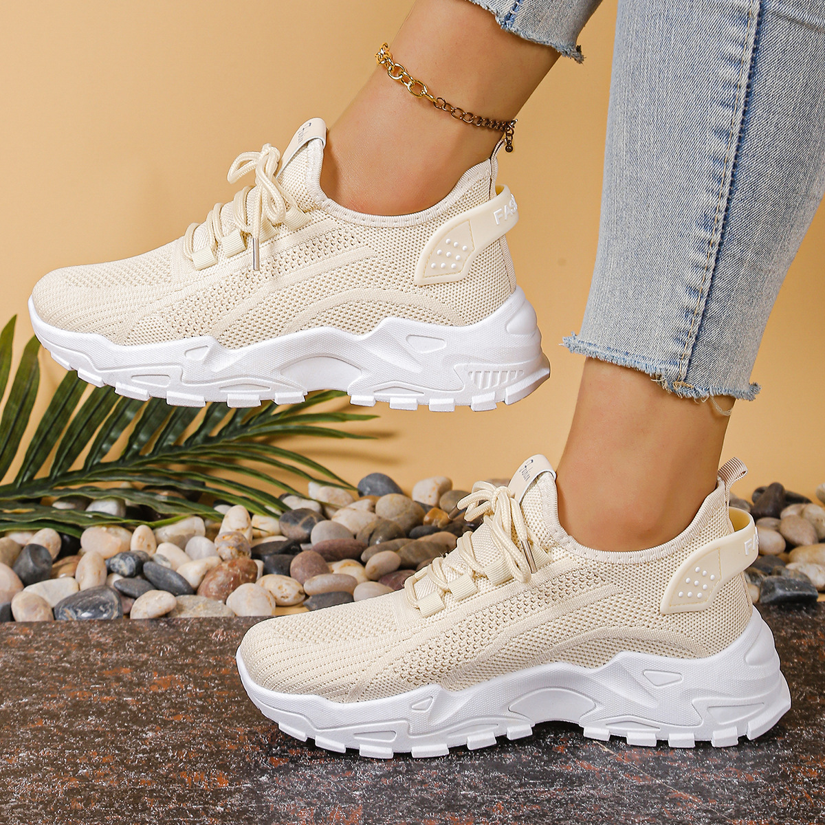 Knit Mesh Trainers with Chunky Sole