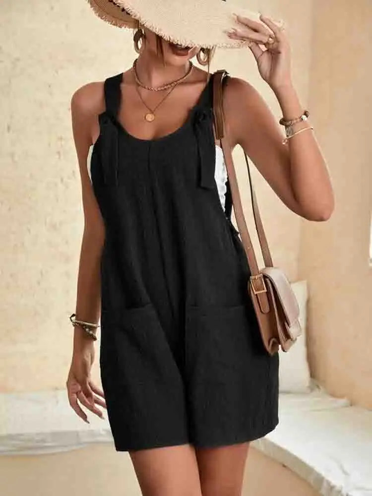Women's Cotton Blend Tie Strap Playsuit with Pockets