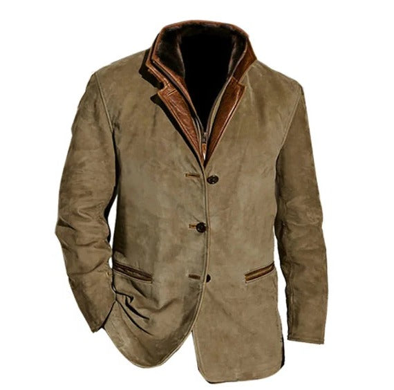 Men's Vintage Button Down Jacket | Brown Suede