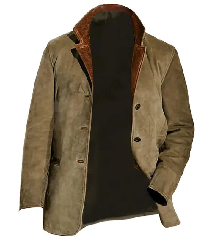 Men's Vintage Button Down Jacket | Brown Suede