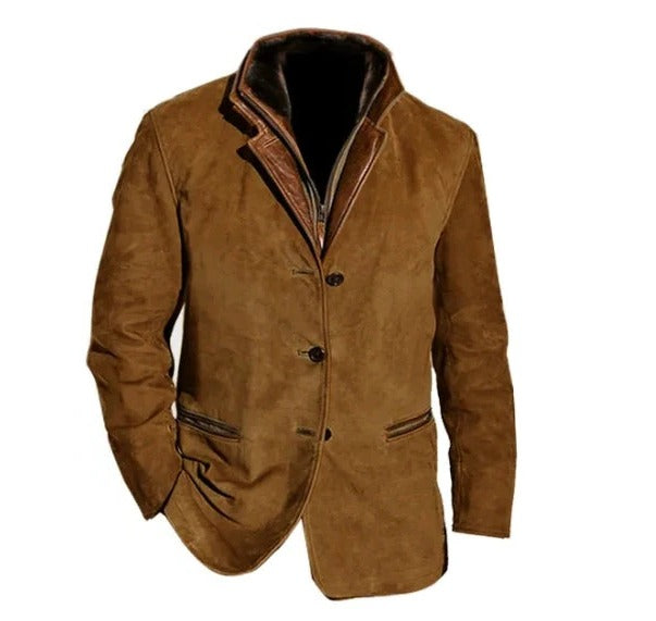 Men's Vintage Button Down Jacket | Brown Suede
