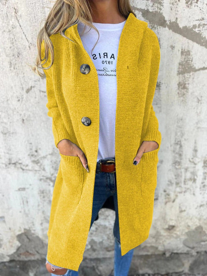 Women's Long Sleeve Cardigan | Ribbed Knit Hooded Coat
