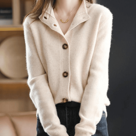 Cardigan en maille boutonné à col pour femme