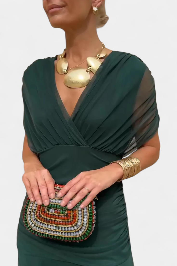 Off-Shoulder Midi Dress with Ruched Bodice