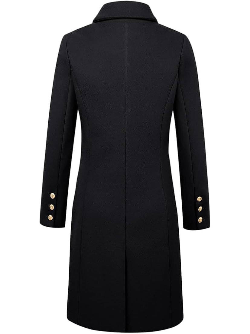 Women's Double Breasted Wool Coat | Midi Length Peacoat