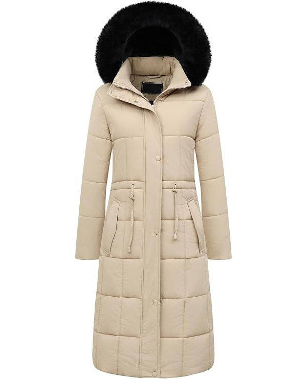 Women's Long Waterproof Winter Parka with Faux Fur Hood