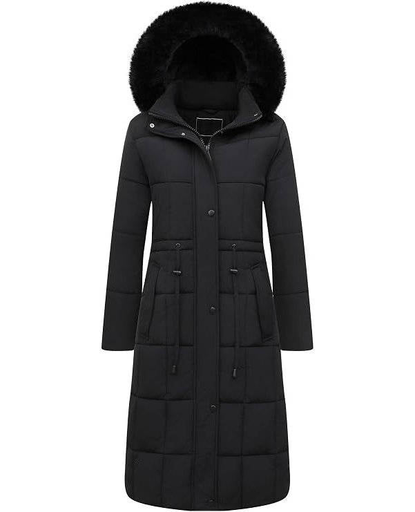 Women's Long Waterproof Winter Parka with Faux Fur Hood