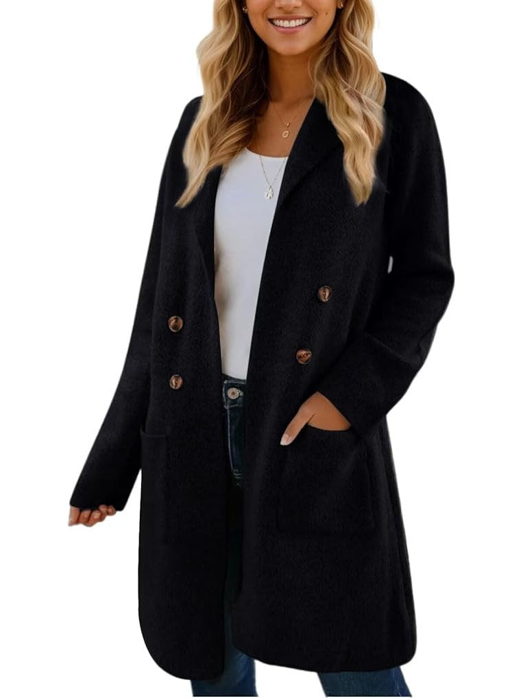Long cardigan en maille pour femme | Manteau blazer ouvert sur le devant