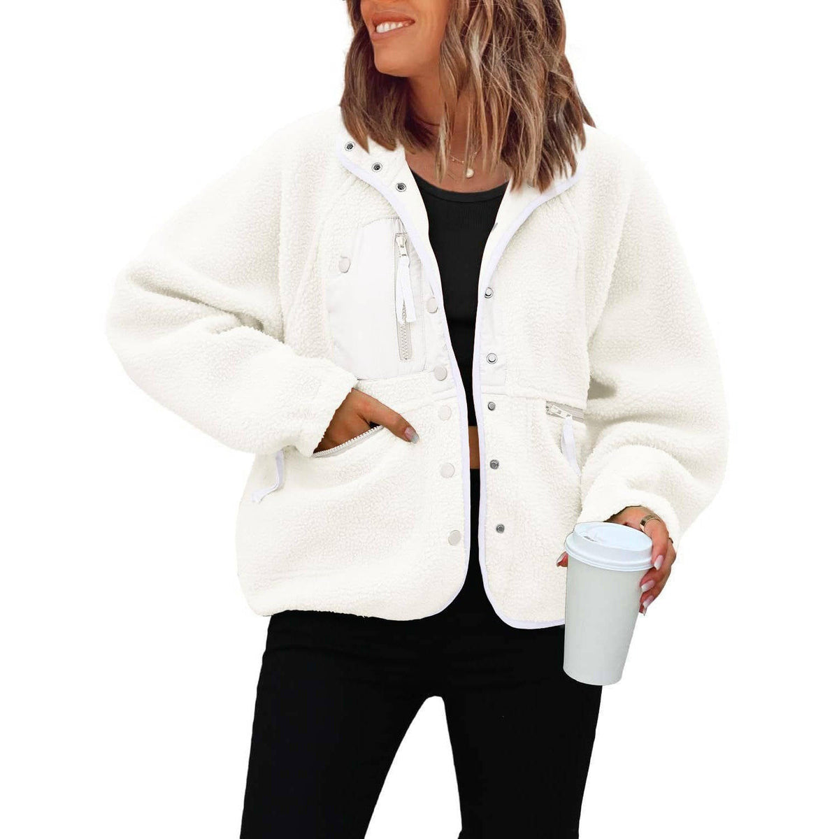 Women's Cropped Sherpa Fleece Jacket | Button-Down Shacket