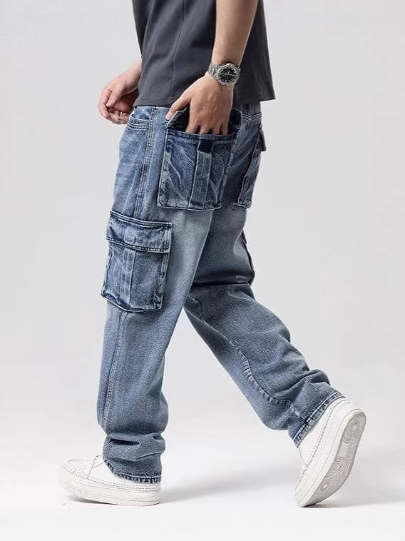Jean cargo à jambes larges pour homme | Pantalon en denim à coupe ample