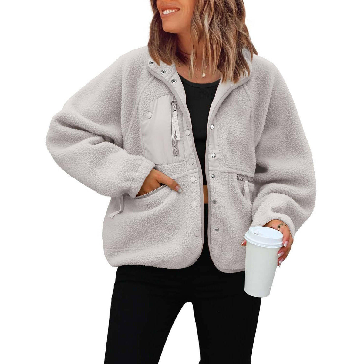 Women's Cropped Sherpa Fleece Jacket | Button-Down Shacket
