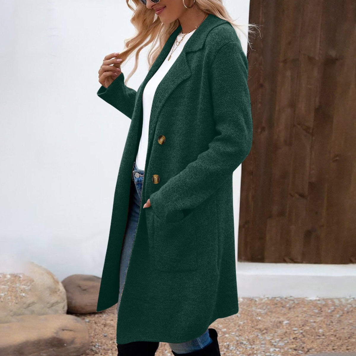 Long cardigan en maille pour femme | Manteau blazer ouvert sur le devant