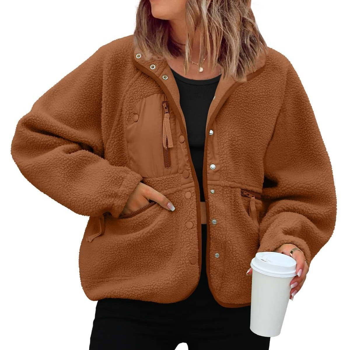 Women's Cropped Sherpa Fleece Jacket | Button-Down Shacket