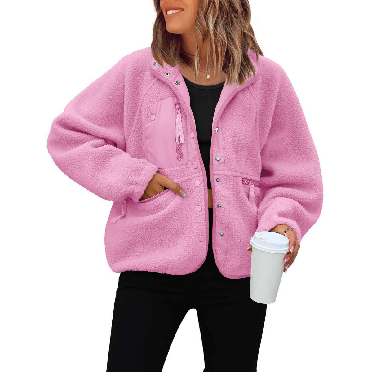 Women's Cropped Sherpa Fleece Jacket | Button-Down Shacket